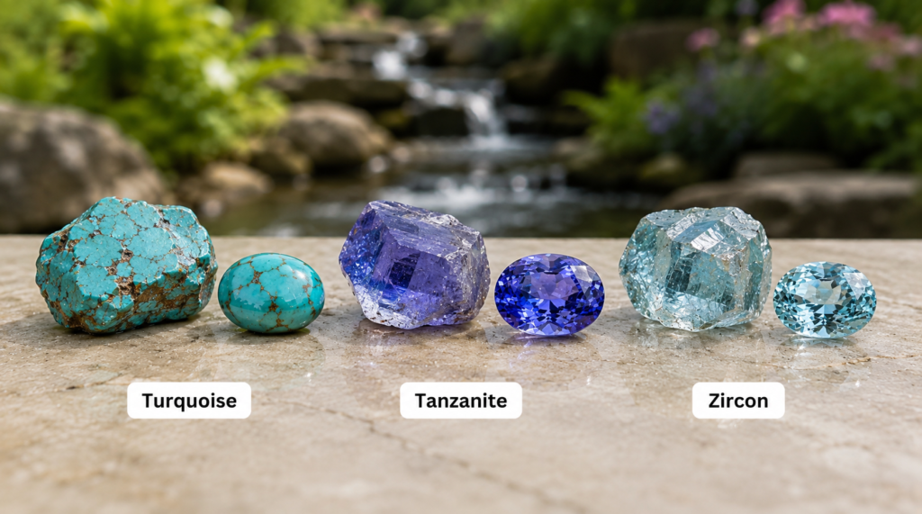 December Birthstones: Turquoise, Tanzanite and Zircon